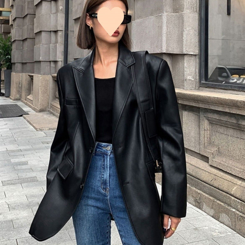 Spring And Autumn Suit Women's Leather Coat