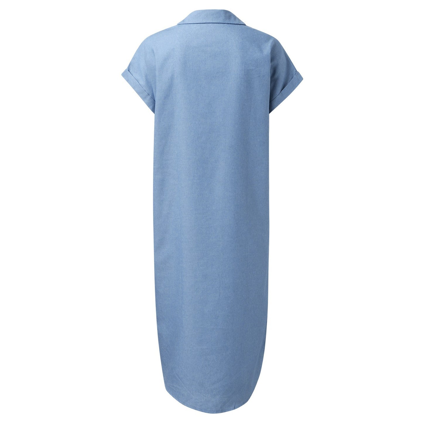 Fashion Solid Color Denim Short Sleeve Jumpsuit Slit Skirt