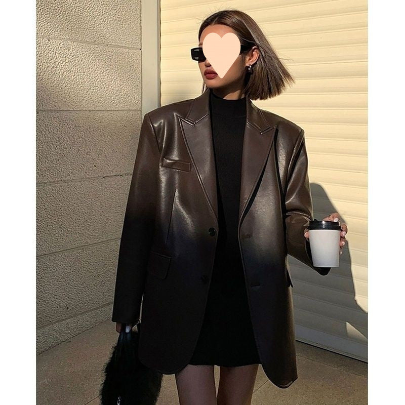 Spring And Autumn Suit Women's Leather Coat