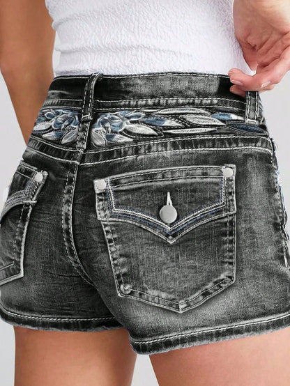 Women's Slim-fit Embroidered Fashion Denim Shorts