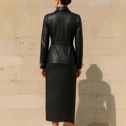 Women's Stylish Elegant Waist-cinching Figure-hugging Single-breasted High-quality Long Dress