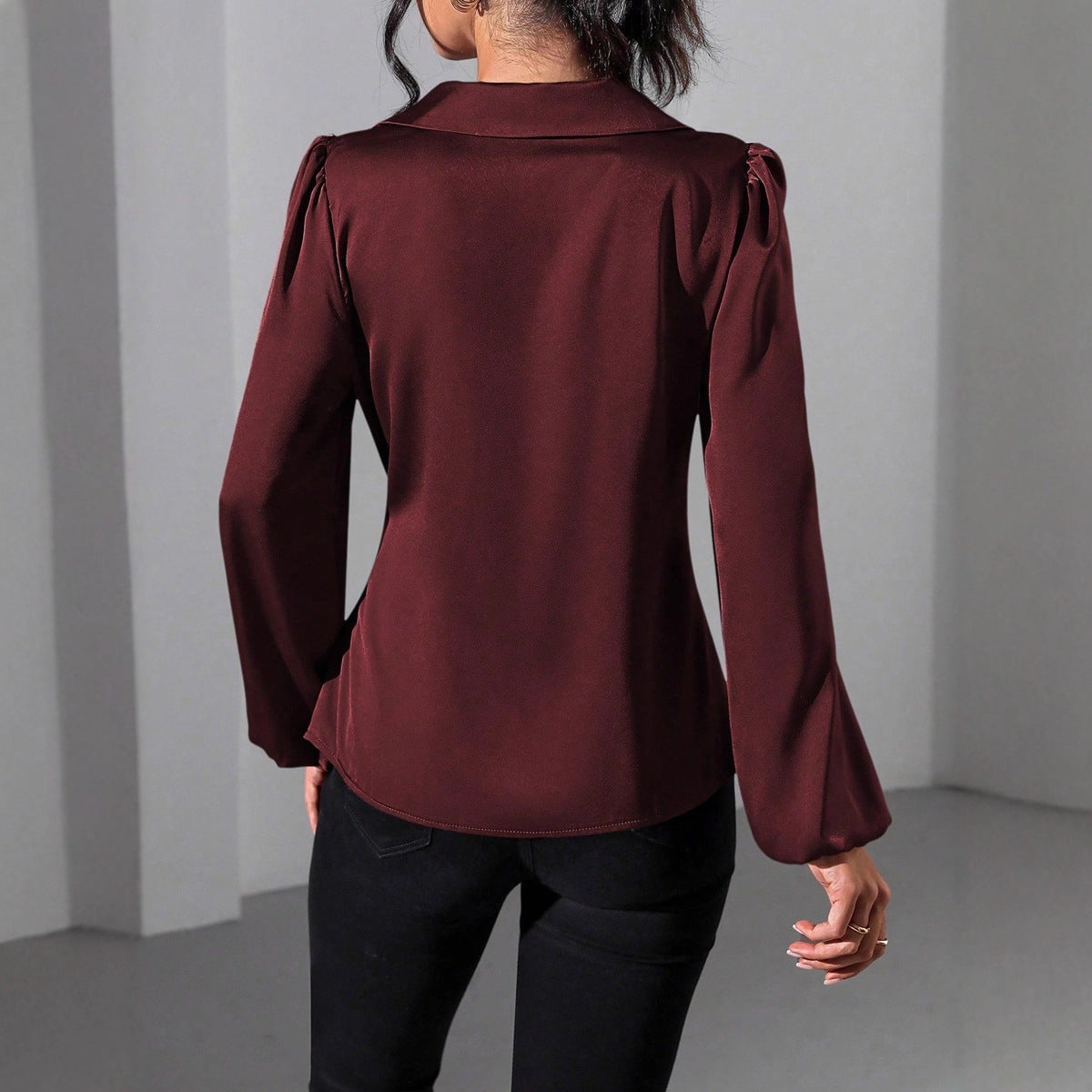 Women's Solid-color Designer-style Long-sleeve Satin Shirt