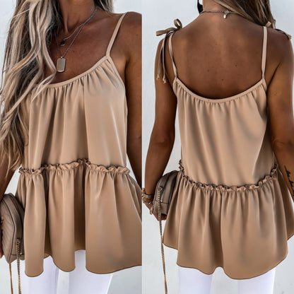 Women's Solid-color Patchwork Short-sleeve Camisole T-shirt