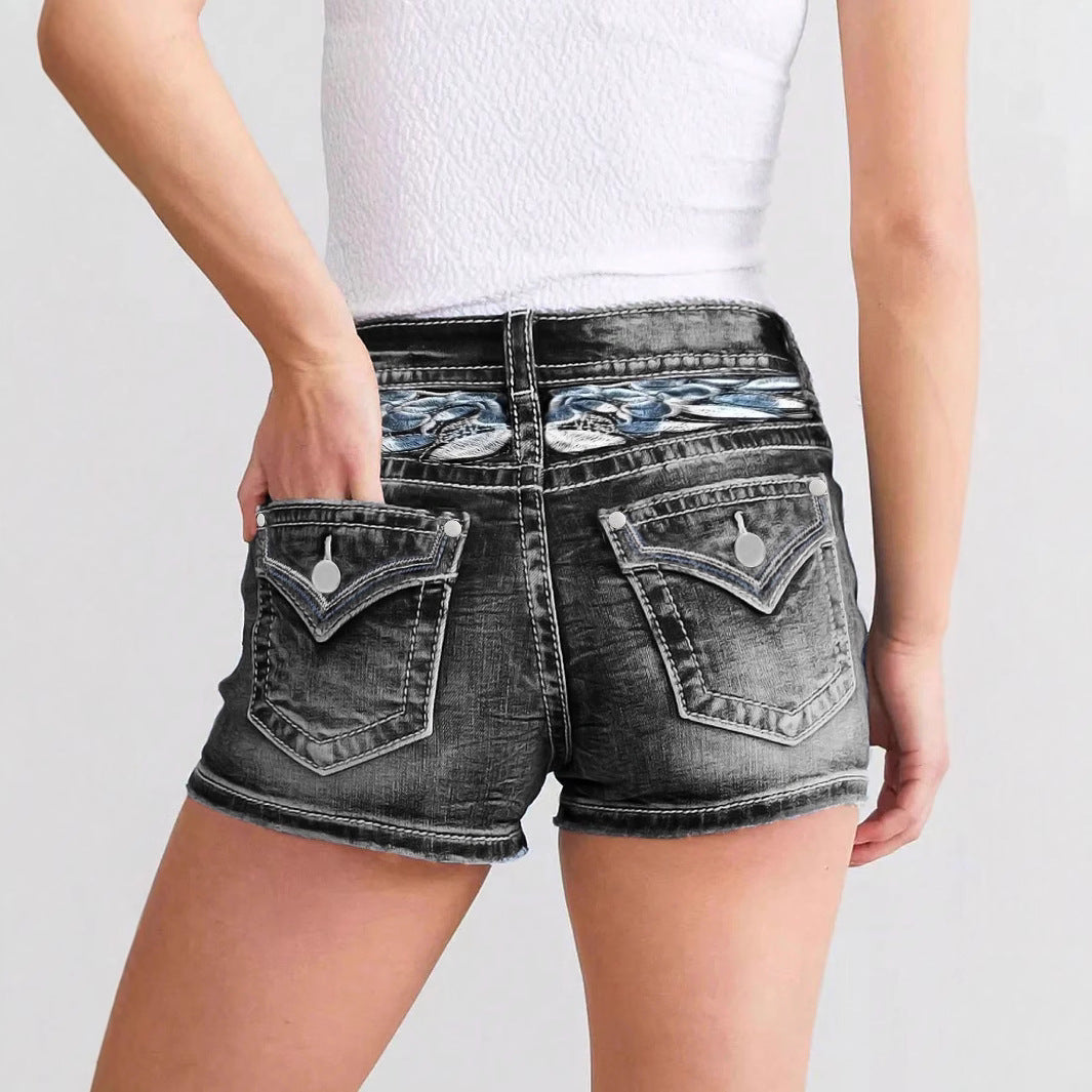 Women's Slim-fit Embroidered Fashion Denim Shorts