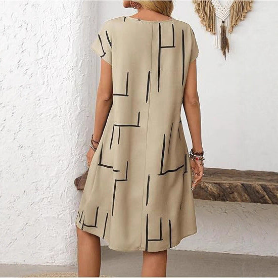 Women's Short-sleeve Crew-neck Casual Graffiti Dress