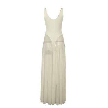 Women's Solid-Color Elegant Resort Bodycon Mesh A-Line Dress