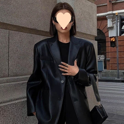 Spring And Autumn Suit Women's Leather Coat