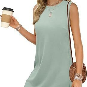 Women's Solid-color Sleeveless Casual Tank Dress