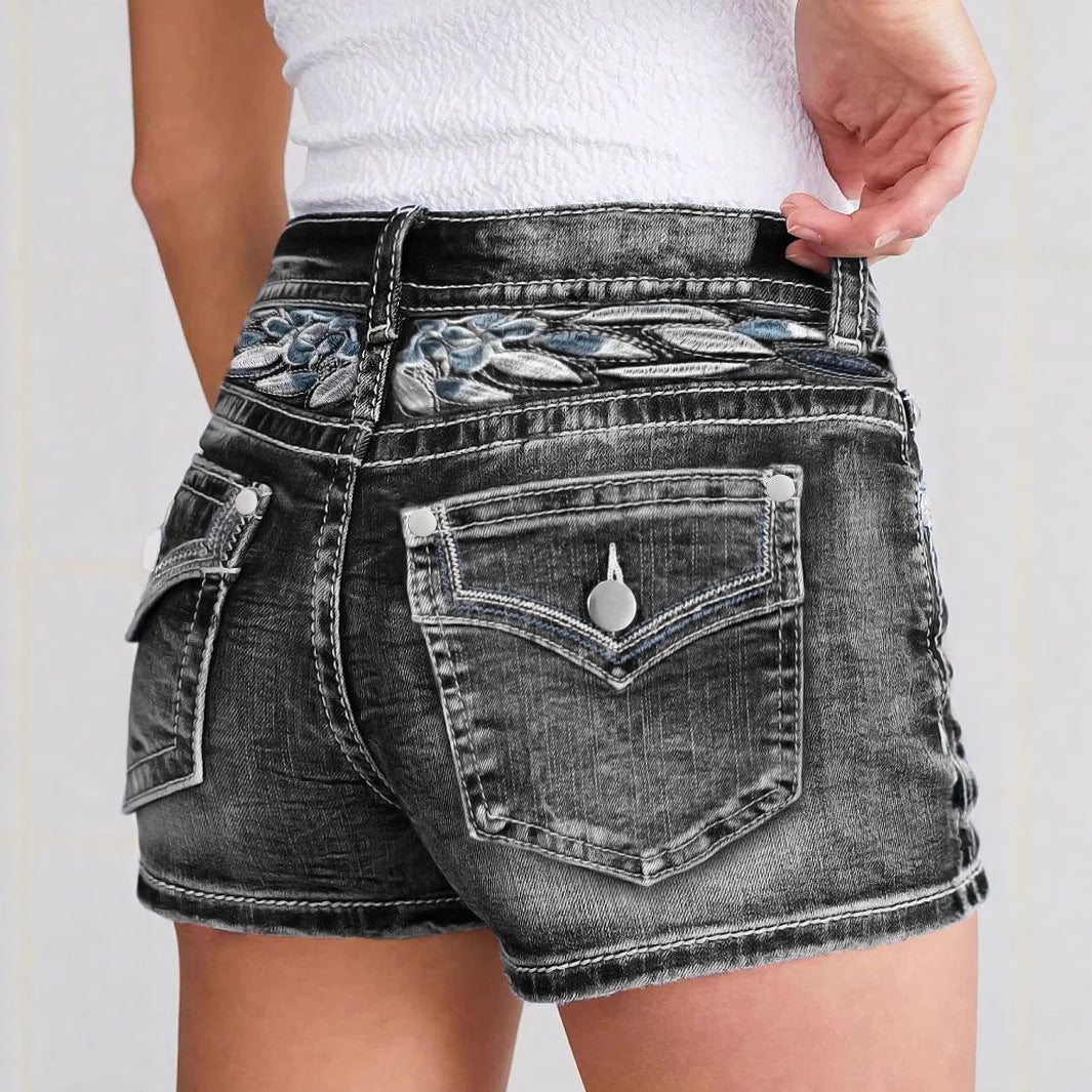 Women's Slim-fit Embroidered Fashion Denim Shorts