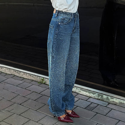 Niche Hot Drilling Versatile Personality Straight-leg Pants Female