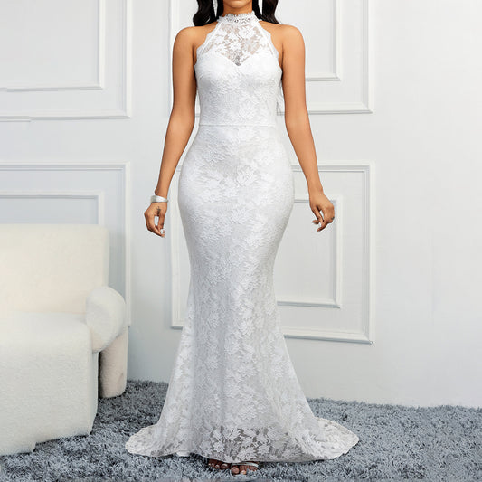 Fashion New Solid Color Trailing Dress Women