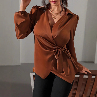 Women's Solid-color Designer-style Long-sleeve Satin Shirt