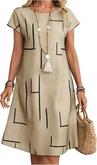 Women's Short-sleeve Crew-neck Casual Graffiti Dress