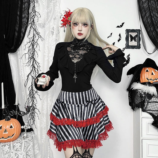 Retro Style Ruffled Collar Long-sleeved Top