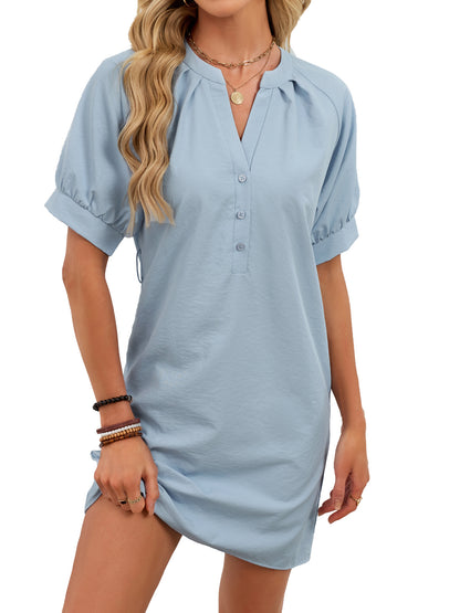 Women's Solid-Color Casual V-Neck Lace-Up Dress