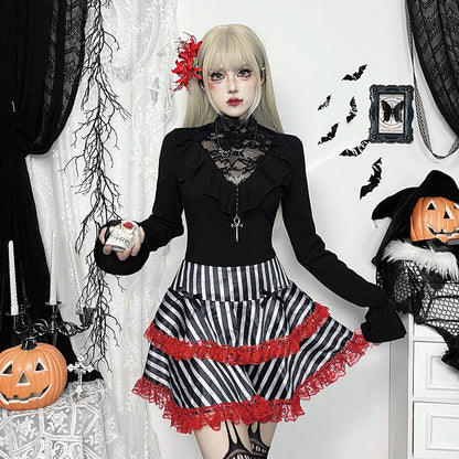 Retro Style Ruffled Collar Long-sleeved Top
