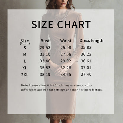 Women's Velvet Lace Trim Bodycon Dress, Long Sleeve Midi Cocktail Dress