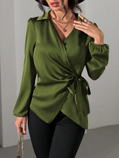 Women's Solid-color Designer-style Long-sleeve Satin Shirt