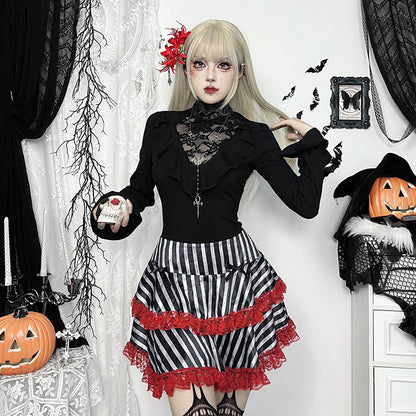 Retro Style Ruffled Collar Long-sleeved Top