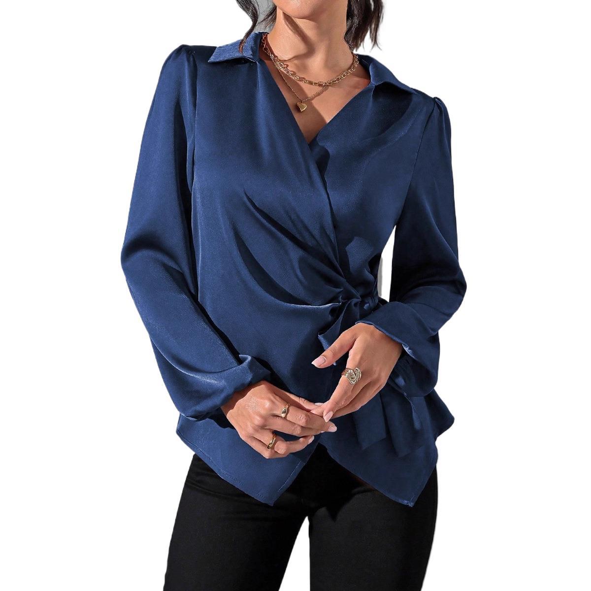 Women's Solid-color Designer-style Long-sleeve Satin Shirt