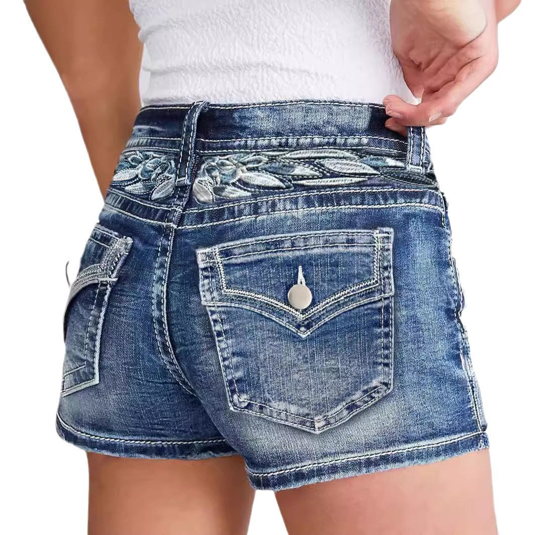 Women's Slim-fit Embroidered Fashion Denim Shorts