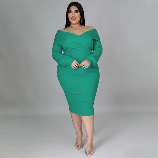 Women's Solid Color Plus-Size Solid-Colored Dress
